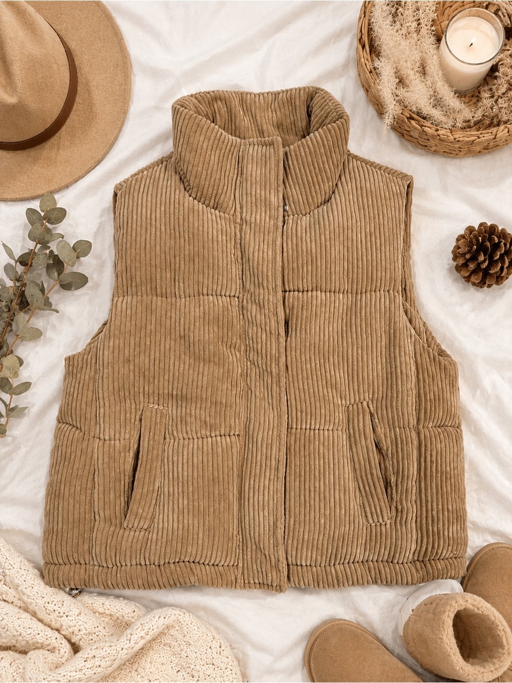 7 For All Mankind Tan Corduroy Puffer Vest